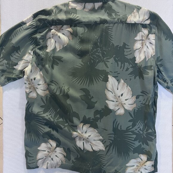 Caribbean Joe‎ XXL Hawaiian Shirt Green Floral Silk Rayon Tropical Button Up - Picture 6 of 6